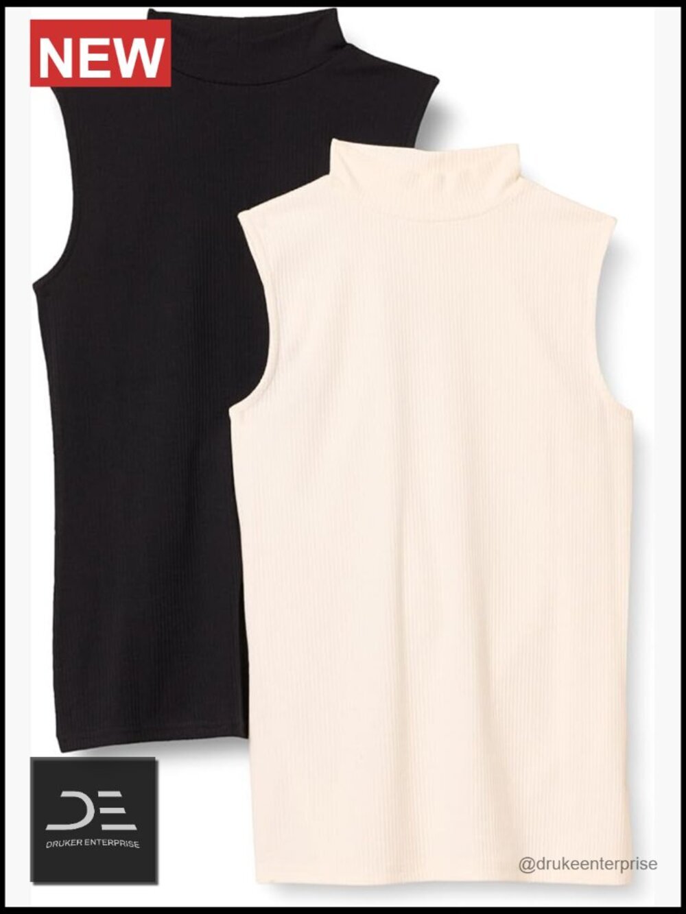 Women's Cotton Modal Mock-Neck Slim-Fit Rib-Knit Sleeveless Top 2-Pack